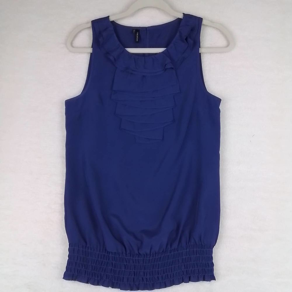 Maurices Sleeveless Blouse Size‎ Small in Purple w/ Ruffle Details Smocked Waist